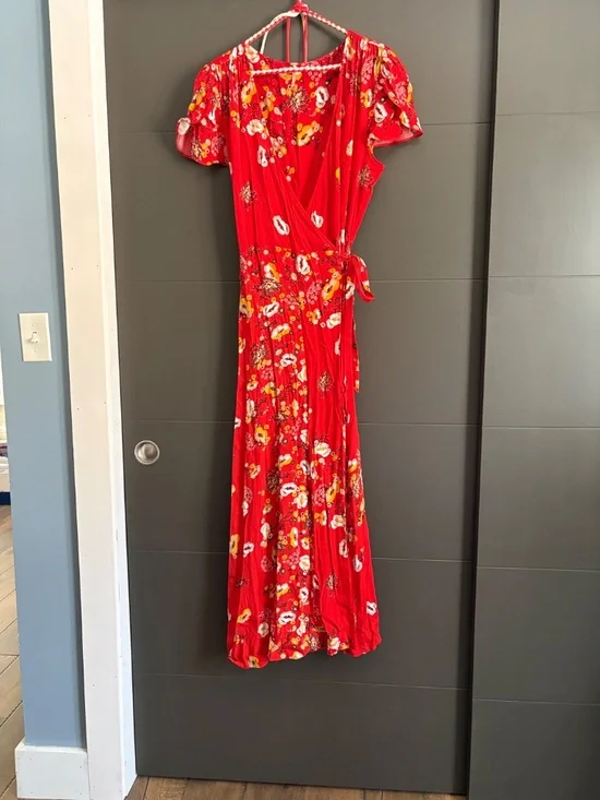 Free People Floral Wrap Maxi Dress Flower Size Large - Picture 3 of 4
